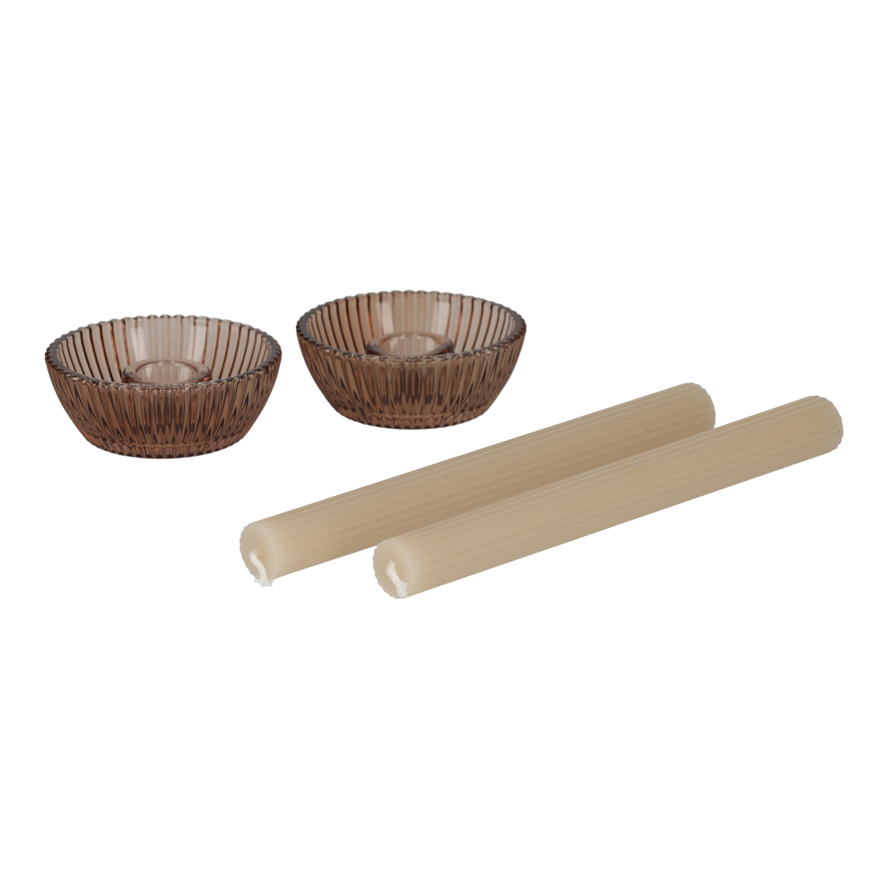 Giftset Kandelaar + Kaars Bruin /2 (25625)