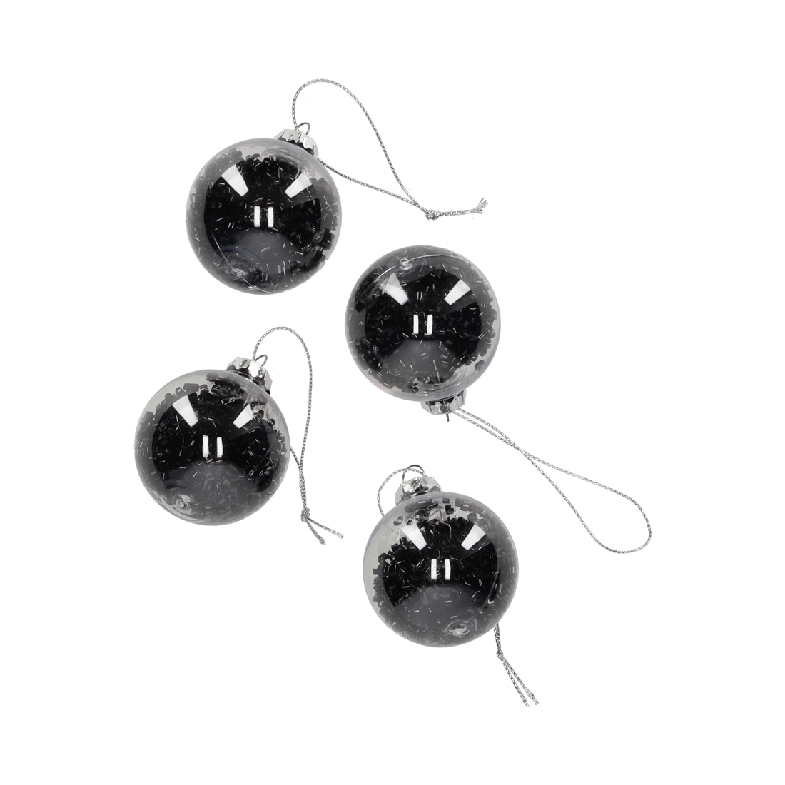 Glitter Kerstballen Zwart /4 (13127)