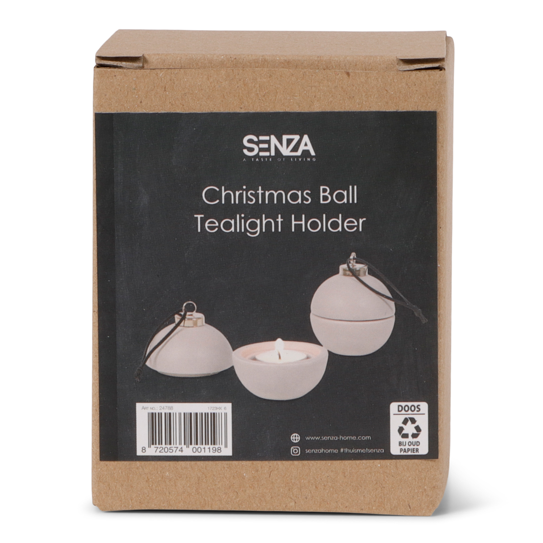 24788 SENZA Theelichthouder Kerstbal Grijs