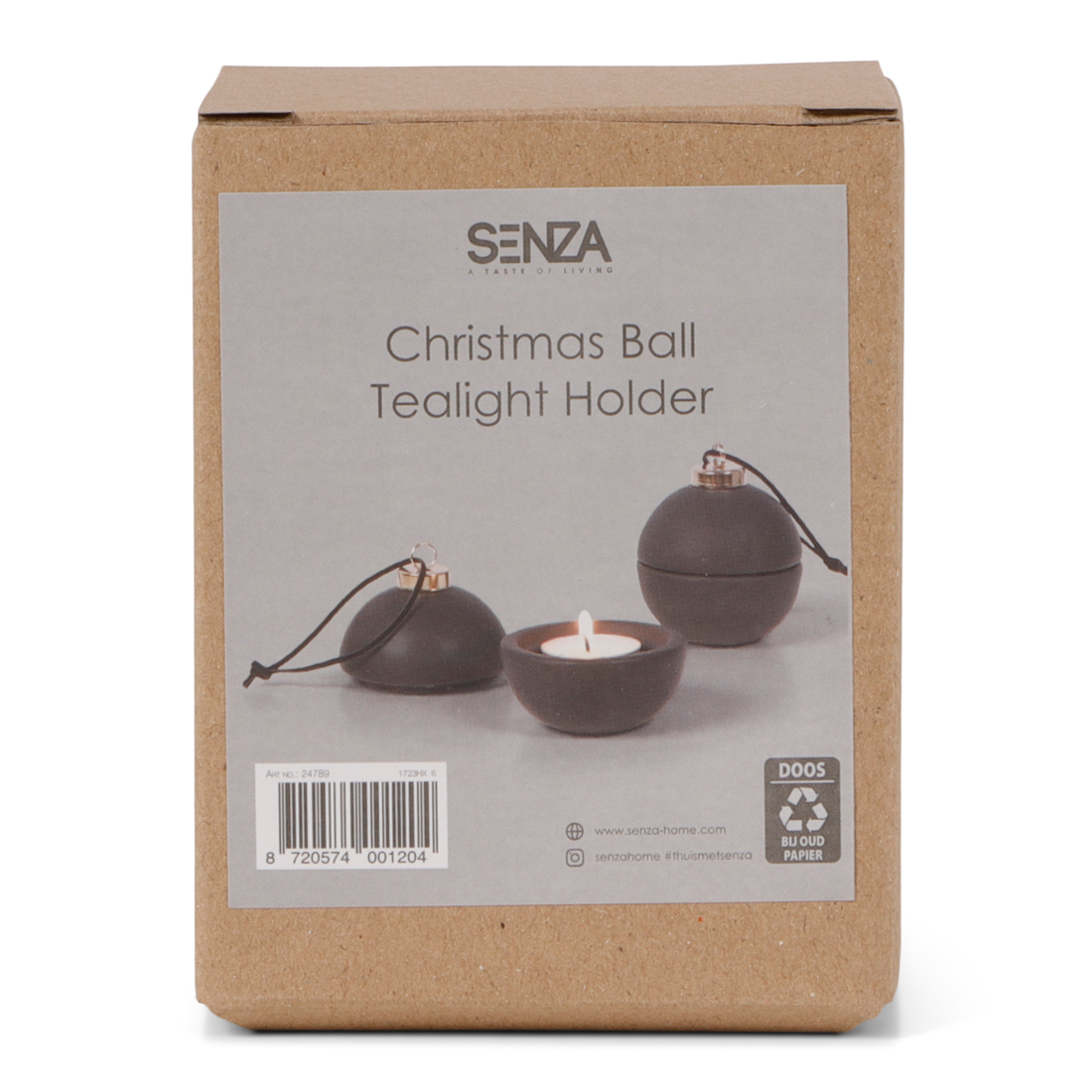 24789 SENZA Theelichthouder Kerstbal Zwart