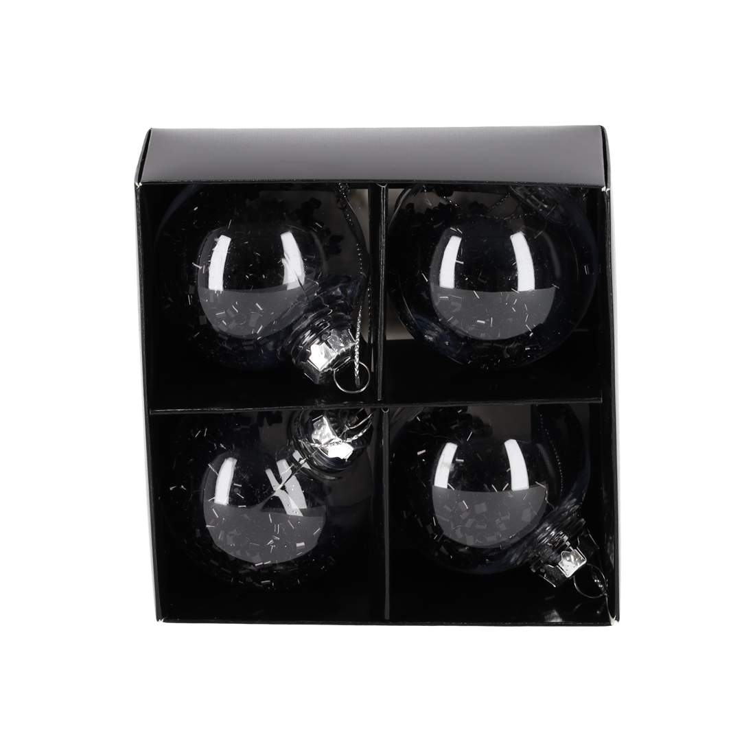 Glitter Kerstballen Zwart /4 (13127)
