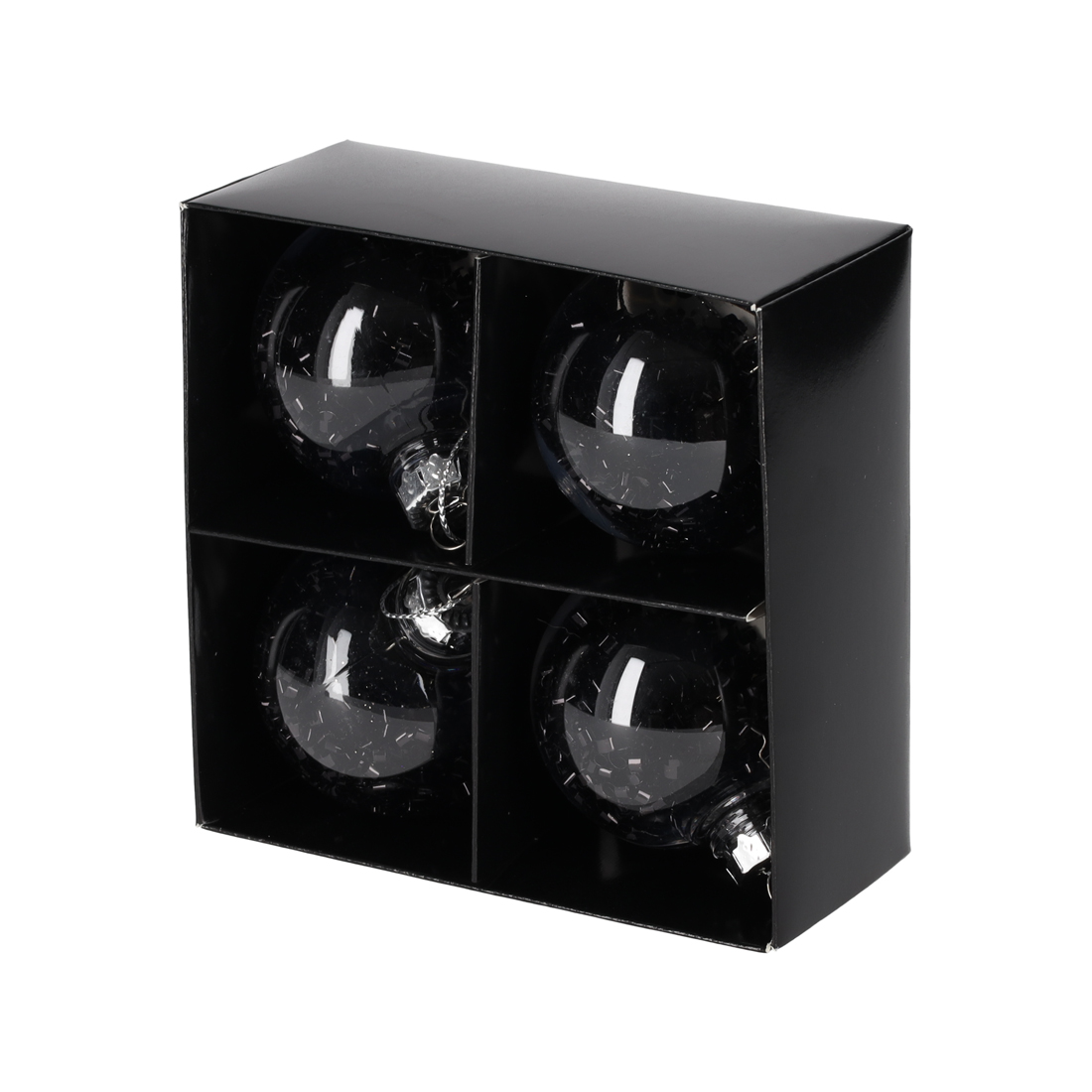 Glitter Kerstballen Zwart /4 (13127)