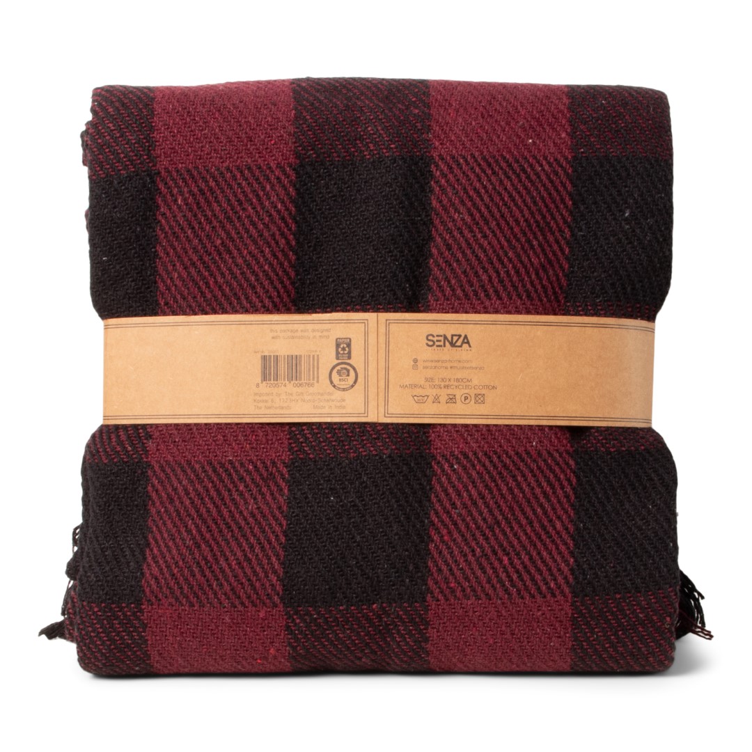 25051 SENZA Recycled Cotton Plaid Geruit Bordeaux